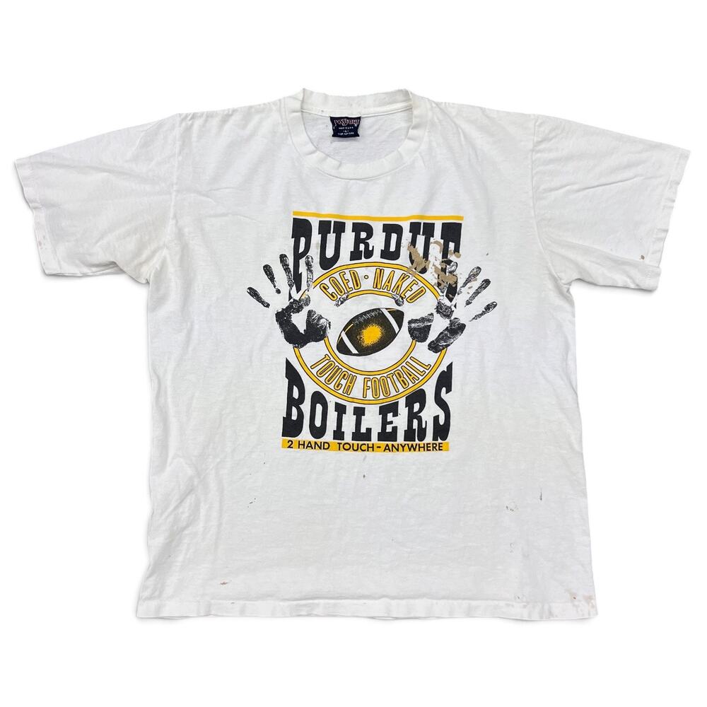 Vintage COED Naked Purdue Boilermakers College T Shirt L 90s Touch Football USA